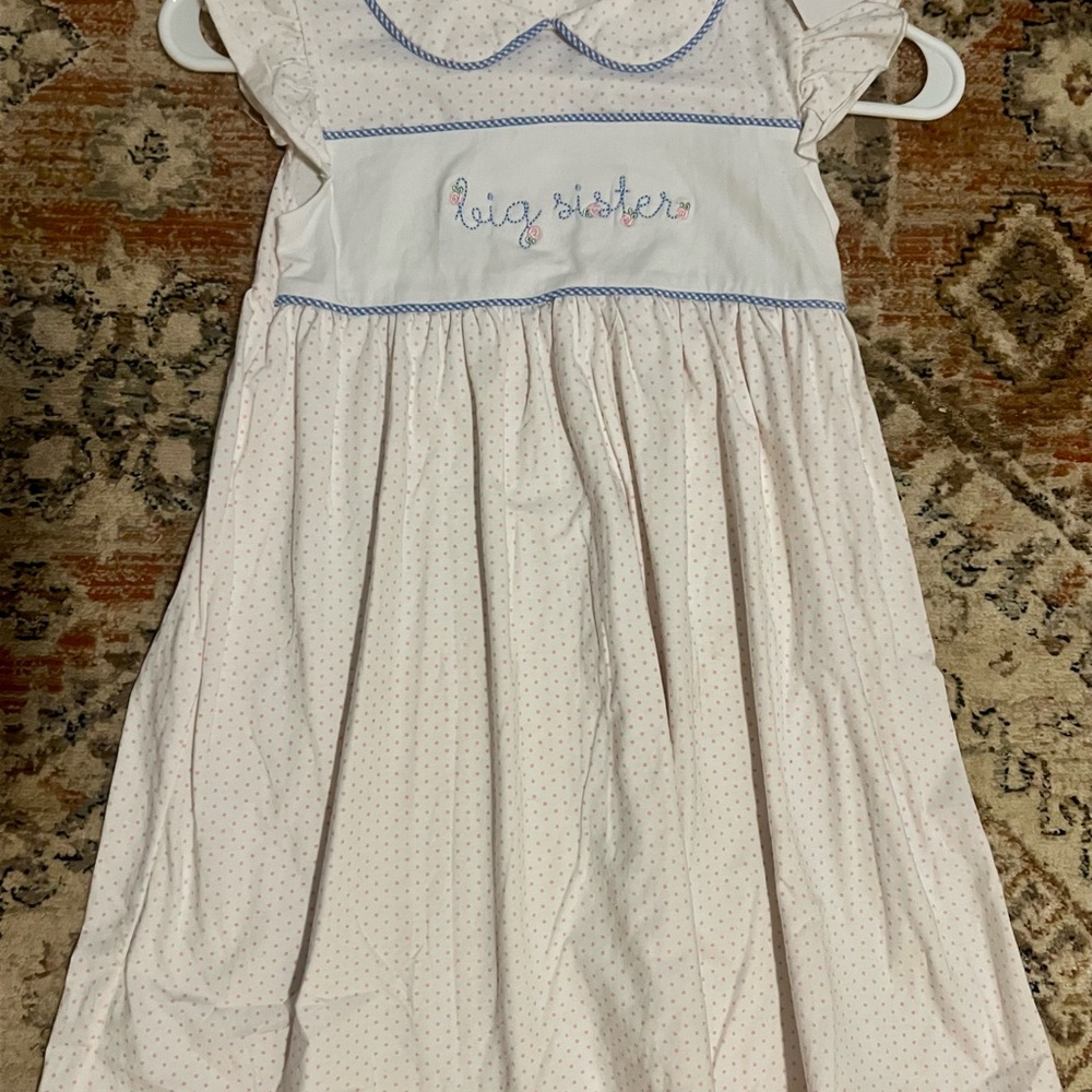 Charming Big Sister Dress in White with Pink Dots